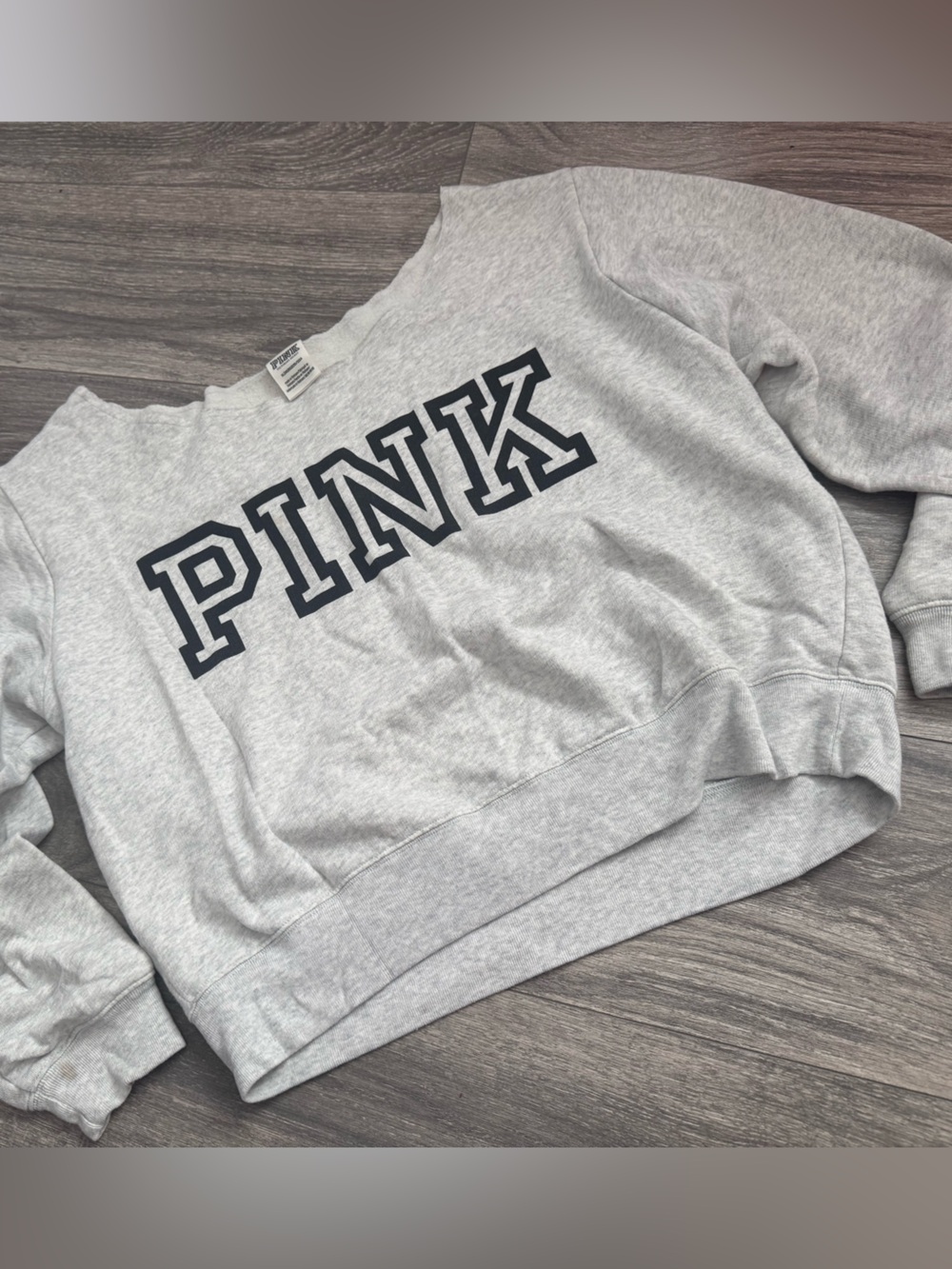 PINK Victoria's Secret woman’s Heather Gray Crewneck crop Sweater